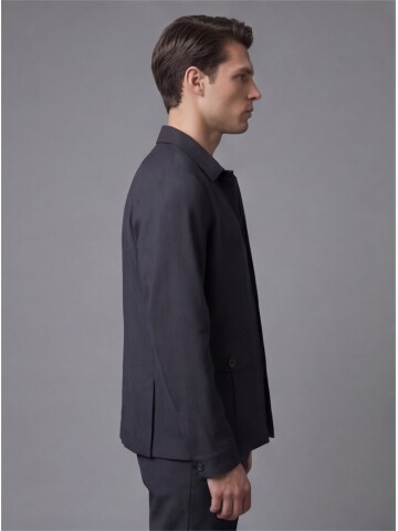 Black Shirt Collar Buttoned Patch Pocket Suit