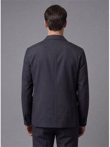 Black Shirt Collar Buttoned Patch Pocket Suit