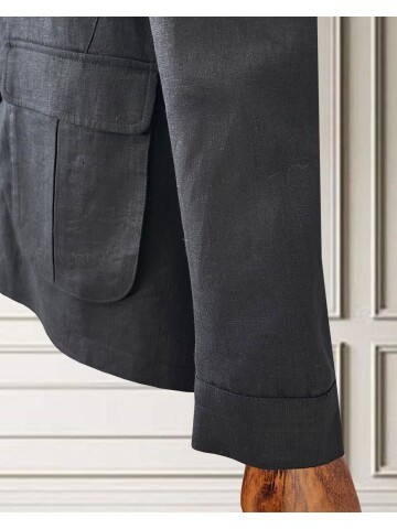 Siyah Keten Safari Model Dört Cepli Takım Elbise