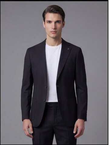 Black Notch Lapel Comfort Fit Suit with Patch Pockets