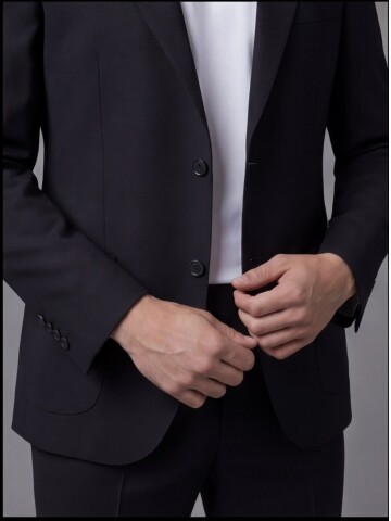 Black Notch Lapel Comfort Fit Suit with Patch Pockets