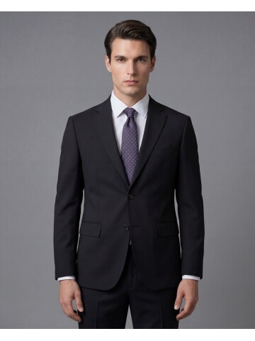 Siyah Mono Yaka İki Düğmeli Takım Elbise