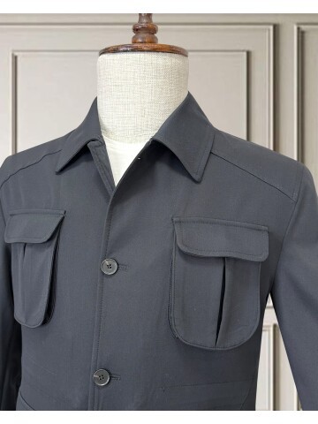 Siyah Safari Model Dört Cepli Takım Elbise