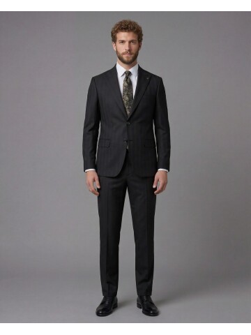 Black Peak Lapel Comfort Fit Mens Suit