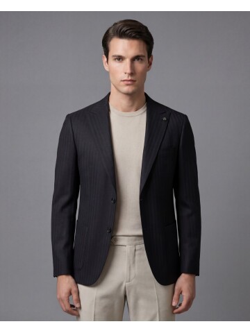 Black Peak Lapel Patch Pocket Comfort Fit Jacket