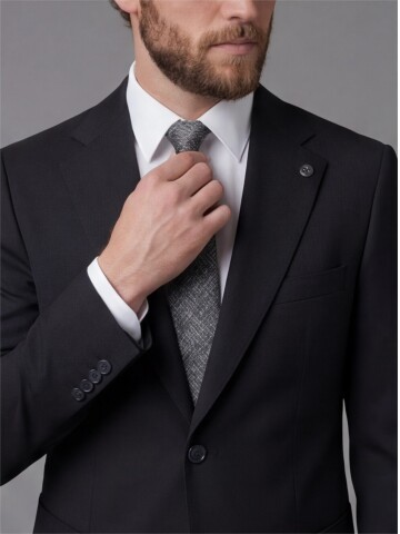 Black Slim Fit Notch Lapel Suit with Patch Pockets