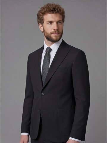 Black Slim Fit Peak Lapel Patch Pocket Mens Suit