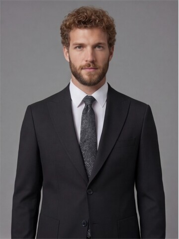 Black Slim Fit Peak Lapel Patch Pocket Mens Suit