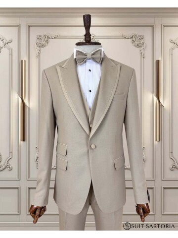 SUIT SARTORIA BEJ SİVRİ YAKA DAMATLIK 5735