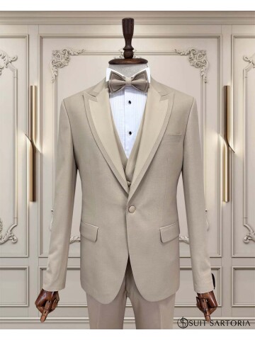 SUIT SARTORIA BEJ SİVRİ YAKA DAMATLIK 5738