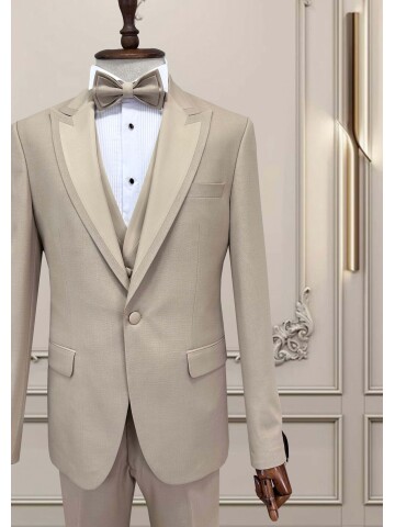 SUIT SARTORIA BEJ SİVRİ YAKA DAMATLIK 5738