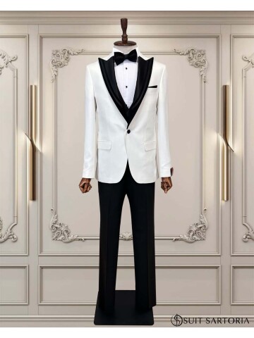SUIT SARTORIA BEYAZ ÇIKMA SİVRİ YAKA DAMATLIK 5063