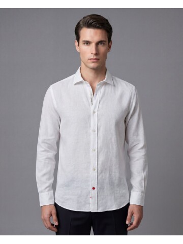 Beyaz Premium Keten Regular Fit Uzun Kollu Gömlek