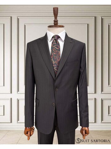 SUIT SARTORIA ÇİZGİLİ KOYU KAHVERENGİ YÜNLÜ TAKIM 252076
