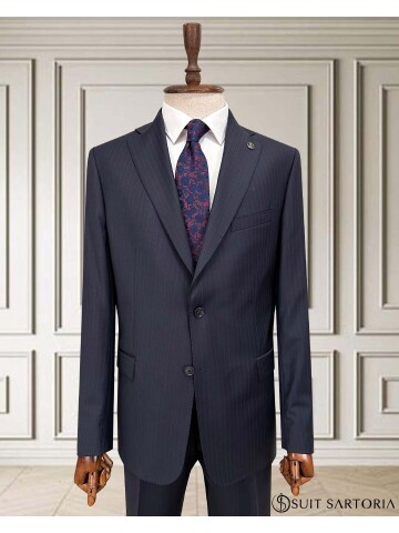 SUIT SARTORIA ÇİZGİLİ LACİVERT YÜNLÜ TAKIM 252076