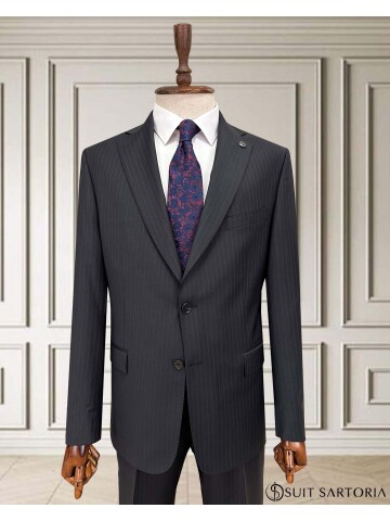SUIT SARTORIA ÇİZGİLİ SİYAH YÜNLÜ TAKIM 252076