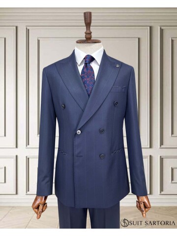SUIT SARTORIA KRUVAZE ÇİZGİLİ LACİVERT TAKIM ELBİSE 252098