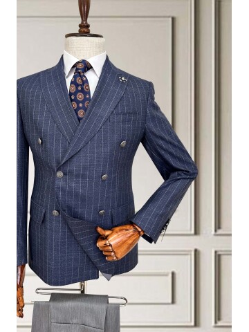SUIT SARTORIA LACİVERT ÇİZGİLİ KRUVAZE TAKIM ELBİSE 252099