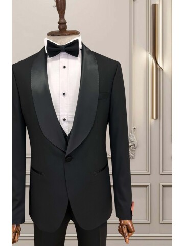 SUIT SARTORIA ŞAL YAKA SİYAH DAMATLIK 5718