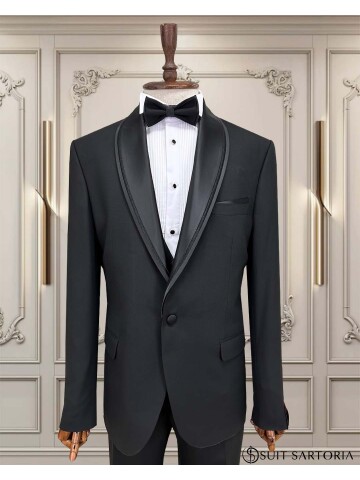 SUIT SARTORIA SİYAH BÜYÜK BEDEN ÇIKMA YAKA DAMATLIK 5539