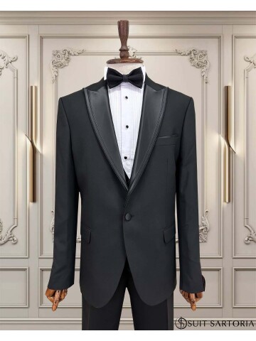 SUIT SARTORIA SİYAH BÜYÜK BEDEN ÇIKMA YAKA DAMATLIK 5539