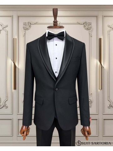 SUIT SARTORIA SİYAH ÇIKMA ŞAL YAKA DAMATLIK 5062