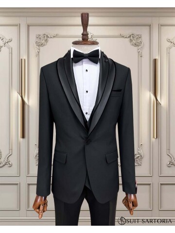 SUIT SARTORIA SİYAH ÇIKMA ŞAL YAKA DAMATLIK 5062