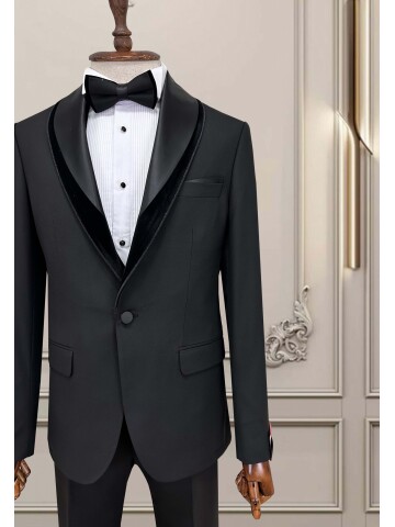SUIT SARTORIA SİYAH ÇIKMA ŞAL YAKA DAMATLIK 5062