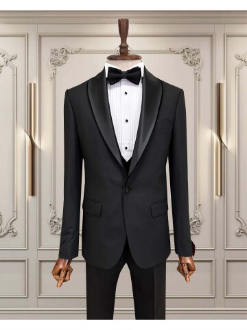 SUIT SARTORIA SİYAH ÇIKMA ŞAL YAKA DAMATLIK 5066