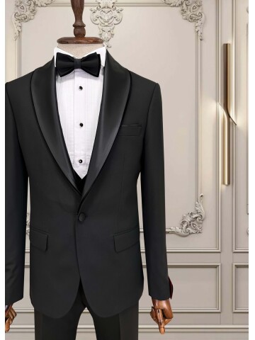 SUIT SARTORIA SİYAH ÇIKMA ŞAL YAKA DAMATLIK 5066