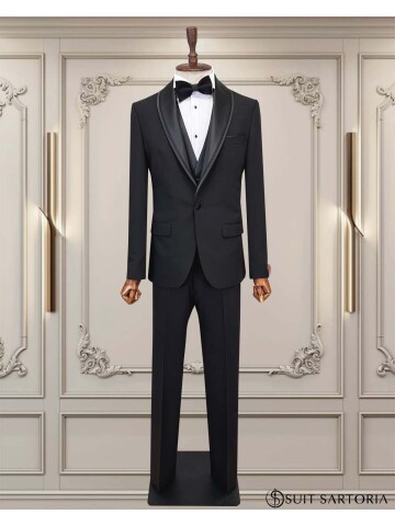 SUIT SARTORIA SİYAH ÇIKMA ŞAL YAKA DAMATLIK 5079