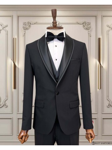SUIT SARTORIA SİYAH ÇIKMA ŞAL YAKA DAMATLIK 5079