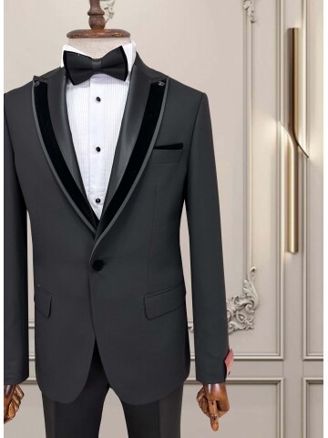 SUIT SARTORIA SİYAH ÇIKMA SİVRİ YAKA DAMATLIK 5062