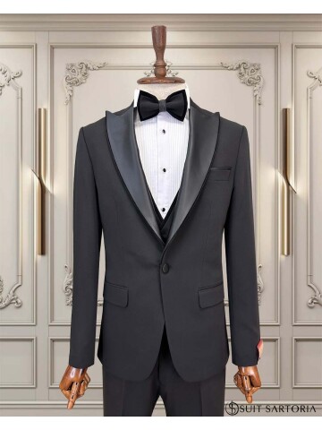SUIT SARTORIA SİYAH ÇIKMA SİVRİ YAKA DAMATLIK 5079