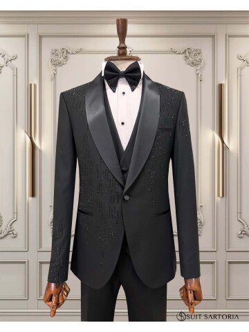 SUIT SARTORIA SİYAH ŞAL YAKA DAMATLIK 5529