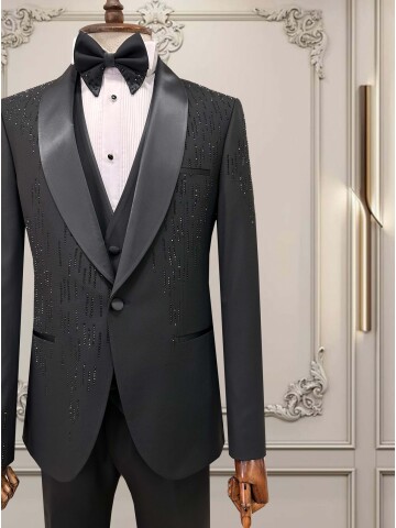 SUIT SARTORIA SİYAH ŞAL YAKA DAMATLIK 5529