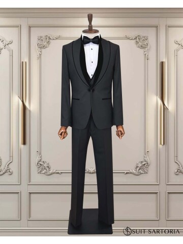 SUIT SARTORIA SİYAH HAKİM YAKA DAMATLIK 5755