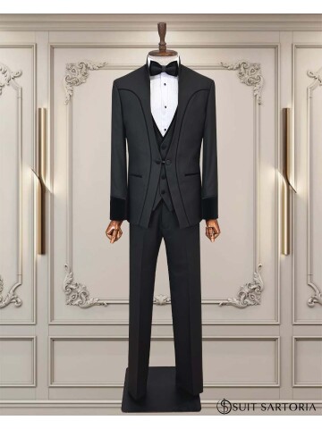 SUIT SARTORIA SİYAH HAKİM YAKA DAMATLIK 5756