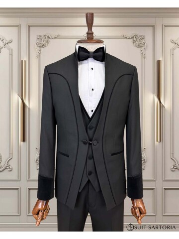 SUIT SARTORIA SİYAH HAKİM YAKA DAMATLIK 5756