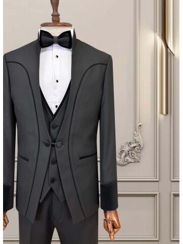 SUIT SARTORIA SİYAH HAKİM YAKA DAMATLIK 5756