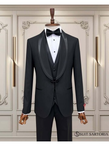 SUIT SARTORIA SİYAH ŞAL YAKA DAMATLIK 5707