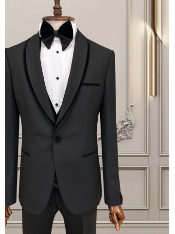 SUIT SARTORIA SİYAH ŞAL YAKA DAMATLIK 5727