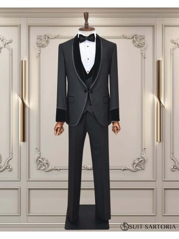 SUIT SARTORIA SİYAH ŞAL YAKA DAMATLIK 5752