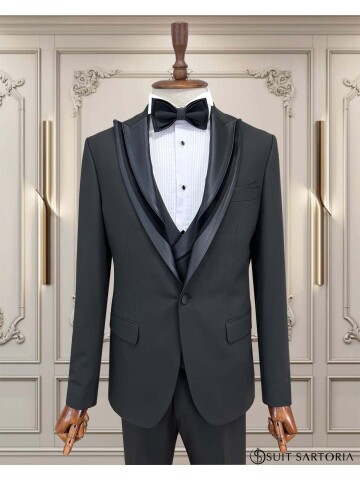 SUIT SARTORIA SİYAH SİVRİ ÇIKMA YAKA DAMATLIK 5062