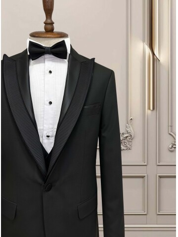 SUIT SARTORIA SİYAH SİVRİ ÇIKMA YAKA DAMATLIK 5708