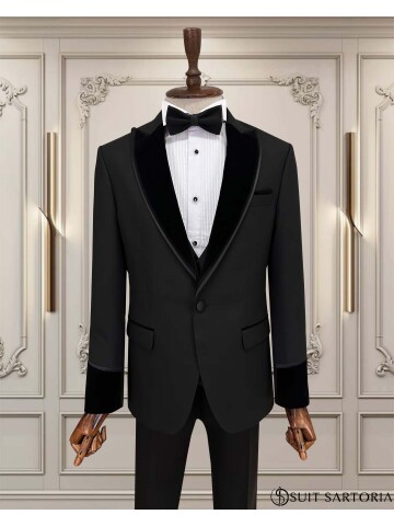 SUIT SARTORIA SİYAH SİVRİ YAKA DAMATLIK 5724