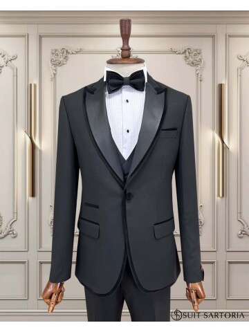 SUIT SARTORIA SİYAH SİVRİ YAKA DAMATLIK 5737