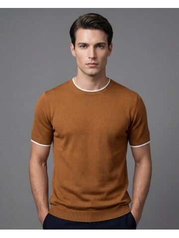 Taba Bisiklet Yaka Kısa Kollu Triko