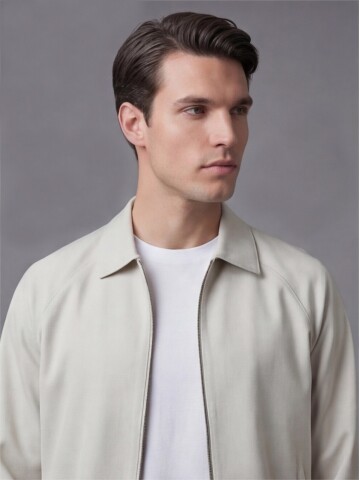 Stone Colored Zip-Up Shirt Collar Smart Tracksuit