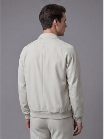 Stone Colored Zip-Up Shirt Collar Smart Tracksuit